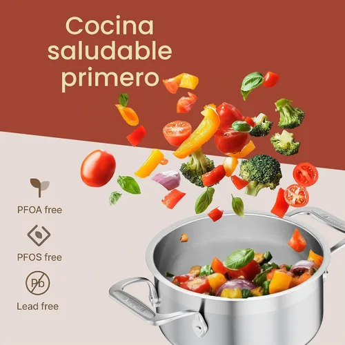 Vista 4 de Olla de acero inoxidable con tapa de 2 cuartos, acero inoxidable 18/8 duradero, base con unión por impacto para calentamiento uniforme, asas