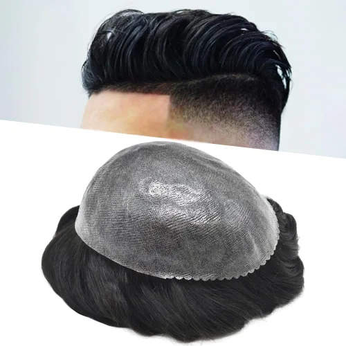 Vista 12 de Toupee para los hombres pelo humano real poli piel hombres piezas de pelo sistema de reemplazo de pelo para hombres tupé postizo para hombres PU