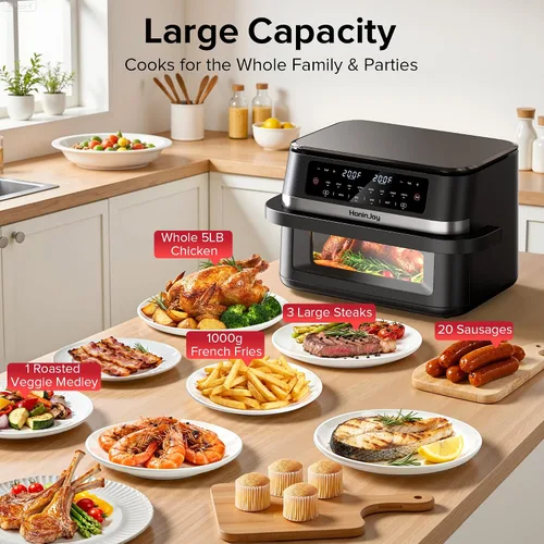 Vista 4 de Freidora de aire doble 12 en 1 de 12 cuartos con cesta flexible y Negro