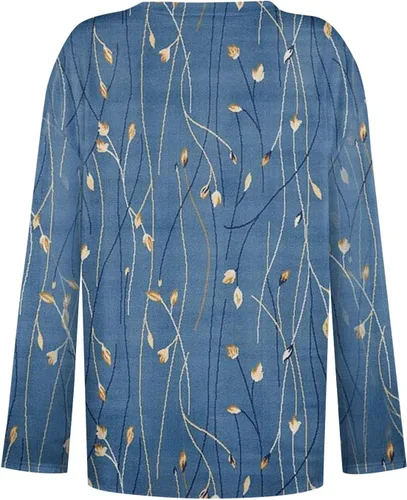 Vista 2 de Suéter de manga larga para mujer, diseño floral, cuello en V, estilo bohemio, ajuste holgado, manga larga, para otoño