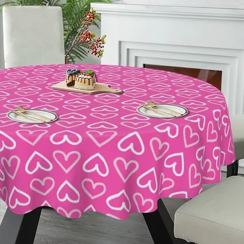 Vista 5 de Cute Round Tablecloth Heart-Shaped Table Cloth Decor Washable Table Cover with Wrinkle Resistant for Home Kitchen Dining Room Picnic Camping Party