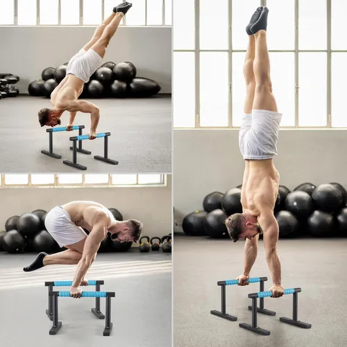Vista 7 de Paraletas de entrenamiento de fuerza, barras de empuje I-Sit, asas de flexiones, equipo de calistenia para entrenamiento en casa, barras de gimnasia