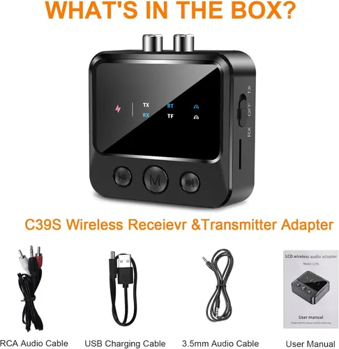Vista 7 de Adaptador de audio Bluetooth para estéreo casero: receptor transmisor dual RCA auxiliar para auriculares de TV