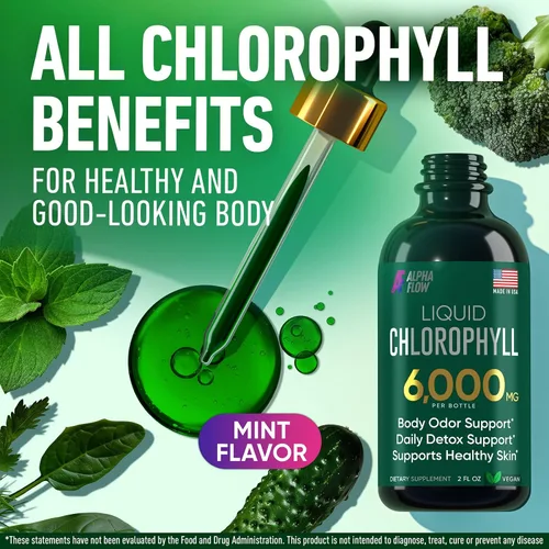 Vista 14 de Paquete de 2 Gotas Líquidas de Clorofila 6000MG – Gotas Líquidas de Clorofila Natural para Desintoxicación, Energía, Piel – Desodorante Interno