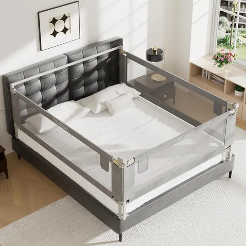 Vista 8 de Paquete de 3 rieles de cama tamaño Queen para niños pequeños, protector de riel de cama ajustable de altura especialmente diseñado para camas