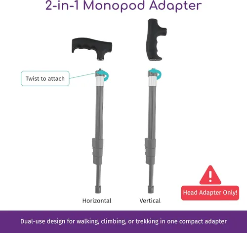 Vista 4 de Adaptador de mango monopod para bastón para caminar, cabezal monopié, convertidor de mango de bastón de trekking, agarre para senderismo, escalada