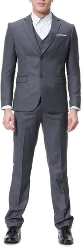 Vista 5 de Cloudstyle Chaqueta de color sólido de 3 piezas con 2 botones y ajuste delgado para hombre, traje formal de boda inteligente