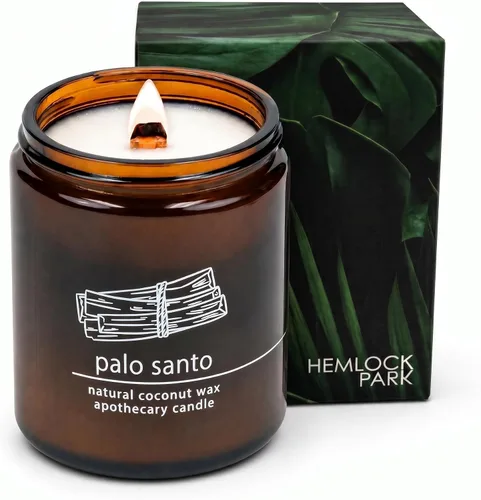 Vista 71 de Vela de mecha de madera agrietada Hemlock Park hecha a mano con cera de coco natural (grande de 16 oz, ámbar) Coconut Apricot Wax Crackling Wood