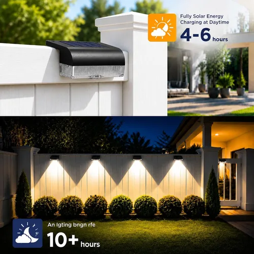Vista 4 de 16PK Luces solares para valla al aire libre, impermeables, luces de paso
