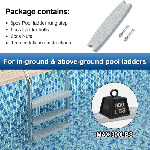 Vista 2 de Goovilla - Escalera de repuesto para piscina, paquete de 3, 18 pulgadas, universal, color gris