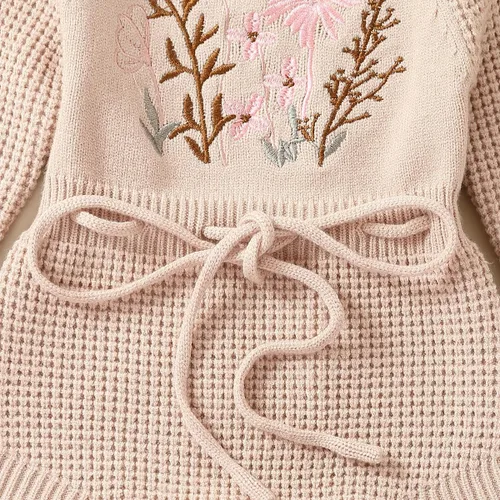 Vista 7 de Mameluco de punto para bebé niña, suéter de manga larga, bordado floral, de una pieza, ropa cálida para otoño e invierno