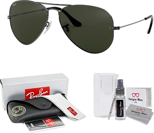 Vista 64 de Ray-Ban RB3025 - Lentes de sol de aviador de metal para hombre y mujer + paquete con kit de cuidado de gafas iWear de diseñador