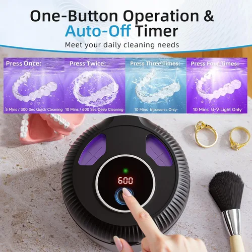 Vista 3 de Limpiador ultrasónico de retenedores, máquina limpiadora de retenedores de 45 kHz para dentaduras, protectores bucales, alineadores, frenos