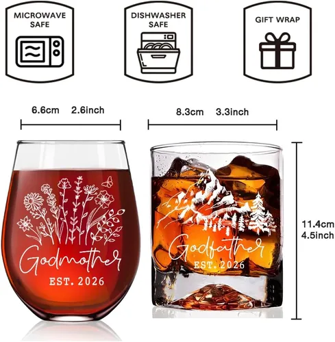 Vista 2 de Est 2026 - Juego de regalo de whisky de montaña y copa de vino de 15 onzas, anuncio de embarazo, Día de la Madre y del Padre, regalos de San