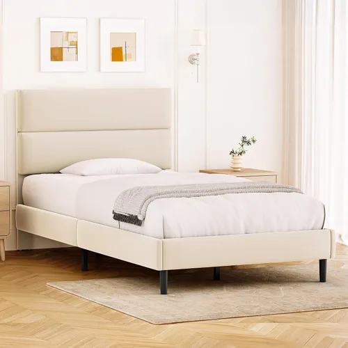 Vista 6 de GRUSIGN Base de cama de plataforma de tamaño individual con cabecera de terciopelo, soporte de listones de madera de altura ajustable, base