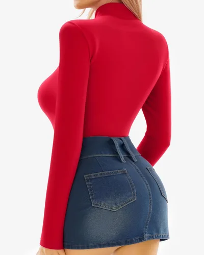 Vista 149 de MANGOPOP - Enterizo para mujer, manga larga, cuello de tortuga, cuello alto falso, estilo top