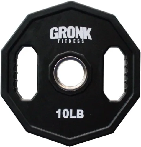 Vista 11 de Gronk Fitness Placas de pesas olímpicas de uretano de 10 lados Pesas duraderas para gimnasios domésticos y comerciales Diseño no rodante