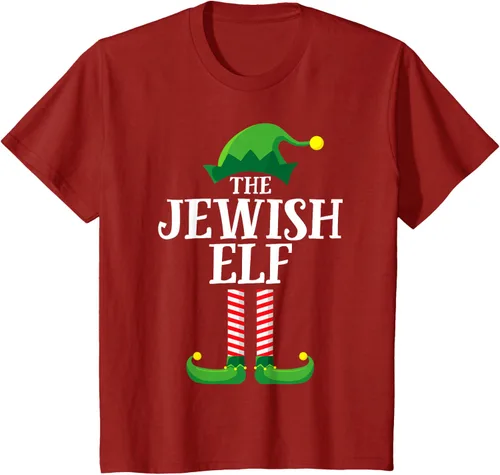 Vista 39 de Playera de pijama para fiesta de Navidad, grupo familiar a juego con elfo judío
