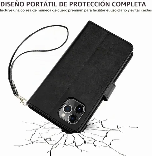 Vista 6 de Bocasal Funda tipo cartera compatible con iPhone 12 e iPhone 12 Pro con soporte para tarjetas de cuero PU magnética desmontable con soporte plegable