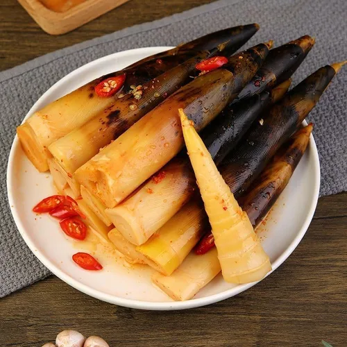 Vista 10 de Brotes de bambú pelados a mano 8.11 oz/paquete, brotes de bambú crujiente de pimienta en escabeche, aperitivo chino picante, brotes de bambú