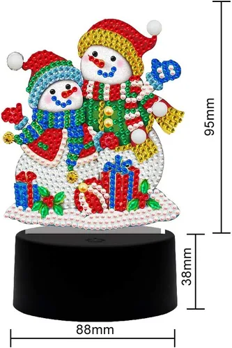 Vista 2 de pigpigboss Luz nocturna de pintura de diamantes de muñeco de nieve de Navidad, lámpara de noche de pintura de diamante 5D con 7 colores, lámpara
