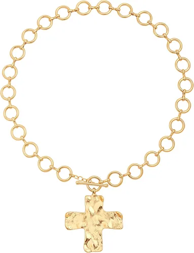 Vista 10 de Aobei Pearl Collar chapado en oro de 18 quilates con dije de cruz de corazón, corazón, estrella, león, mal de ojo, amor, medallón, clip de papel