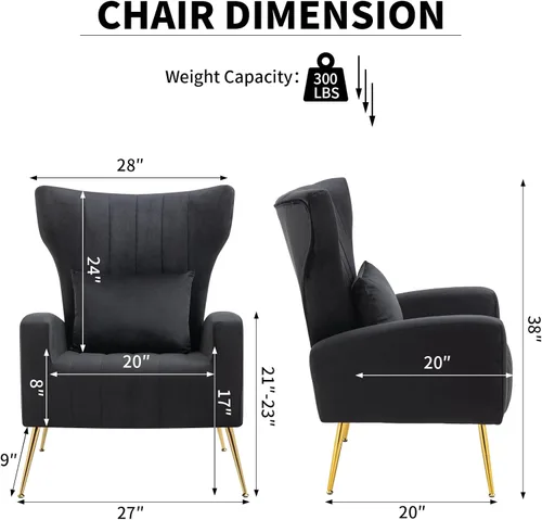 Vista 2 de Silla decorativa de terciopelo con respaldo abatible y cojín lumbar, sillón moderno para sala de estar/dormitorio, silla lateral de recepción