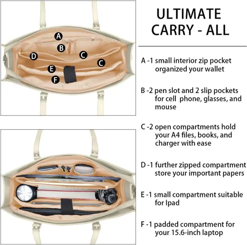Vista 4 de Bolsa para laptop para mujer de 15.6 pulgadas, bolsa de piel, bolsa de trabajo