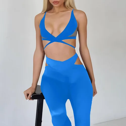 Vista 4 de CTU Conjunto sexy de 2 piezas para mujer, diseño de vendaje, sin mangas, pantalones largos
