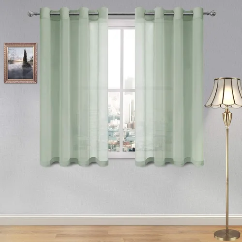 Vista 151 de DWCN Cortinas traslúcidas color verde frijol para sala de estar y dormitorio - Cortinas voile con aspecto de lino sintético con ojales en la parte