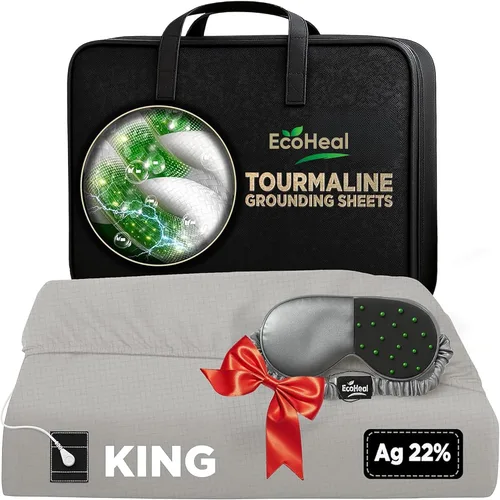 Vista 18 de Sábanas de turmalina de lujo, tamaño Queen, 20 % fibra plateada, 76 % algodón de turmalina, 4 % seda, sábana bajera ajustable con certificación