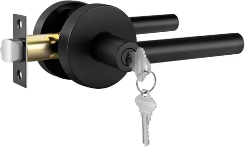 Vista 38 de Goldenwarm Juego de cerraduras negras para puerta exterior con cerrojo, aleación de zinc con llave igual con cerrojo de seguridad, manija de puerta