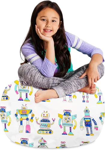 Vista 8 de Posh Creations Funda de puf para niños con almacenamiento para animales de peluche - Organizador de juguetes para niños, Mediano 68.58 cm - Lona