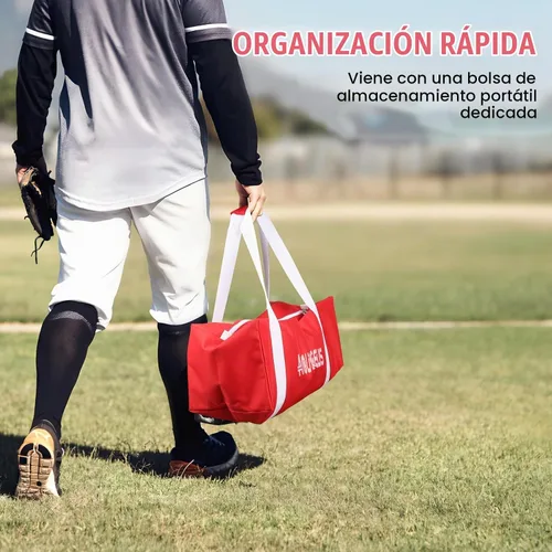 Vista 8 de 6'x6' Baseball Softball Practice Net, Batting Tee & Ball Caddy Rojo-A