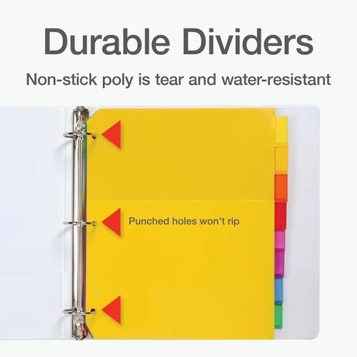 Vista 2 de Oxford Separadores de plástico con 2 bolsillos, separadores de pestañas de corte de 8 pestañas de 1/8, pestañas multicolor grandes, tamaño carta, 24