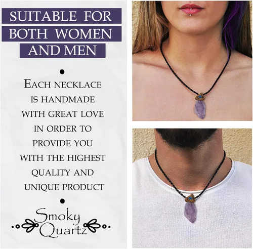 Vista 4 de SMOKY QUARTZ Pendant Chakra Necklace with Genuine Healing Crystal Stone, Crystals Jewelry for Women and Men, Girls, Boys, Handmade with Love