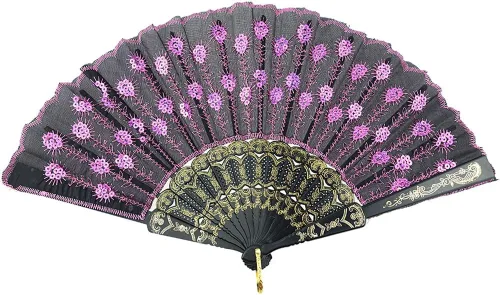 Vista 13 de InnoLife Elegante abanico de mano plegable con flores bordadas y patrón de pavo real con lentejuelas en tela artesanal (5 piezas, rojo)