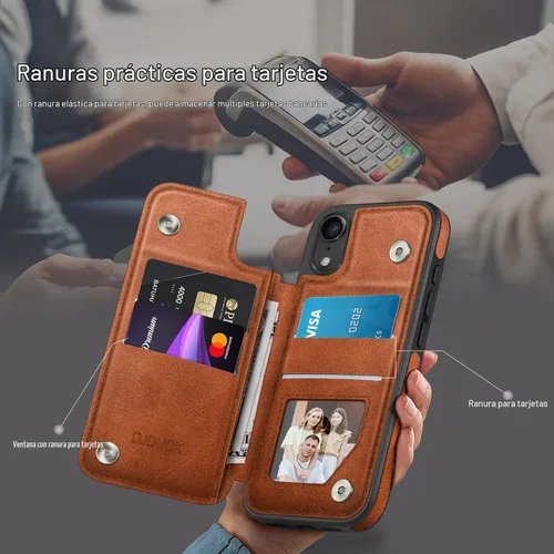 Vista 3 de DJDUCK Funda diseñada para iPhone XR con tarjetero y cierre magnético, protección de piel con bloqueo RFID, a prueba de golpes, para mujeres y A