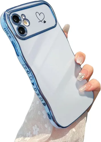 Vista 12 de ZTOFERA Funda para iPhone 11 de 6.1 pulgadas, bonita funda con marco ondulado rizado con patrón de corazón de amor, borde chapado de lujo