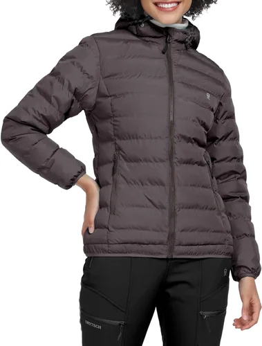 Vista 8 de Little Donkey Andy Women's Lightweight Puffer Jacket Hooded Windproof Winter Coat Jaspeado negro mejorado