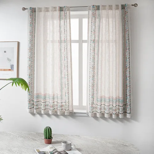Vista 28 de MYSKY HOME Cortinas de lino transparentes de 45 pulgadas de largo para dormitorio, cocina, paneles de cortina florales, cortinas semicirverticales