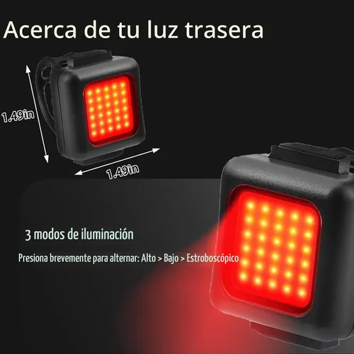 Vista 6 de Juego de luces de bicicleta para montar de noche, luz recargable