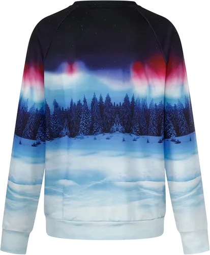 Vista 7 de Youngnet Overol para mujer, blusa de moda para mujer, cuello redondo, estampado de Feliz Navidad, manga larga, sudadera casual, Blanco