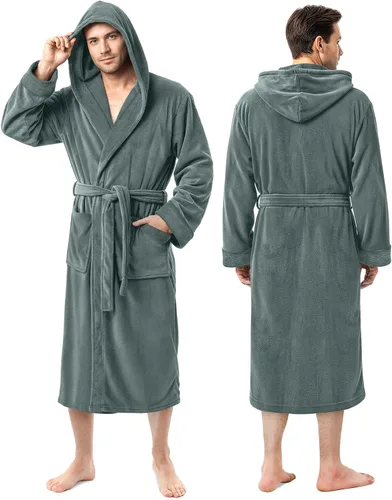 Vista 12 de NY Threads - Bata de baño con capucha para hombre de lujo, bata de baño de felpa de lujo con capucha, bata de spa para hombre Negro