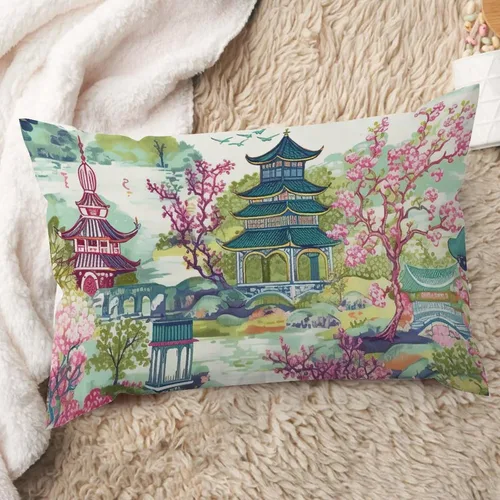 Vista 111 de ArogGeld Funda de cojín con flores verdes y blancas con flores grises y negras y hojas verdes en estilo chinoiserie, funda de almohada cuadrada