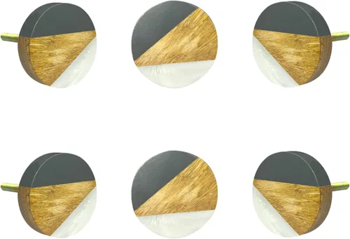 Vista 12 de Perilla Home Juego de 6 pomos de puerta de madera - Pomos decorativos ovalados con incrustación para puerta con mango, elegante adición