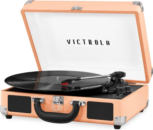 Vista 11 de Victrola Journey Tocadiscos Portátil Bluetooth Tipo Maleta - con Altavoces Integrados, Tocadiscos de Vinilo de 3 Velocidades, Salida RCA, Conector