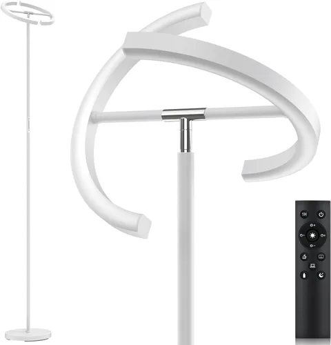 Vista 13 de SIBRILLE Lámpara de pie RGBCW mejorada de 36 W con anillo de lectura, lámpara de pie LED giratoria con control remoto, luz de pie regulable, luz