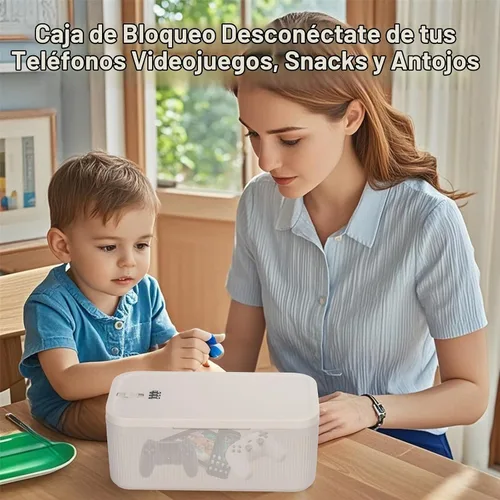 Vista 4 de Caja de bloqueo de medicina pequeña con código para aperitivos, medicamentos, almacenamiento de teléfono móvil, caja de bloqueo de teléfono Crema