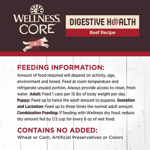 Vista 6 de Wellness CORE Digestive Health Paté Alimento húmedo enlatado para perros adultos, sin granos, estómago sensible, natural, receta de carne de res, 13